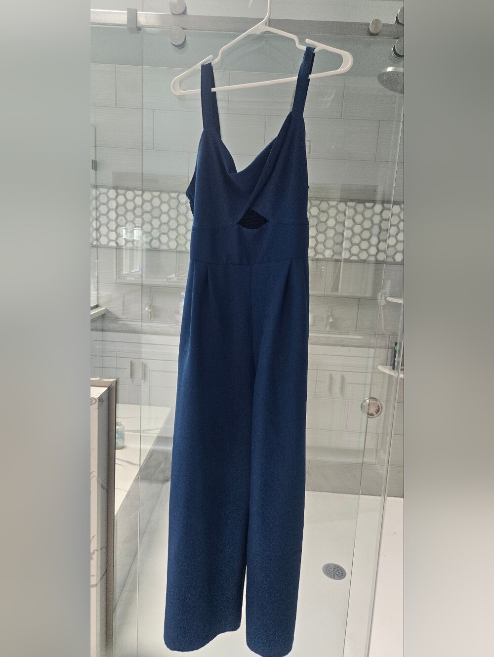 Cupshe Deep Navy Textured Jumpsuit With Cut Out